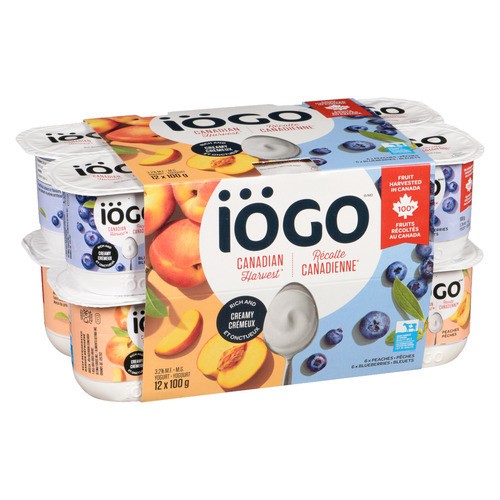 Iogo 3.2% Yogurt Canadian Harvest Peach & Blueberry Value Size 12 x 100 g