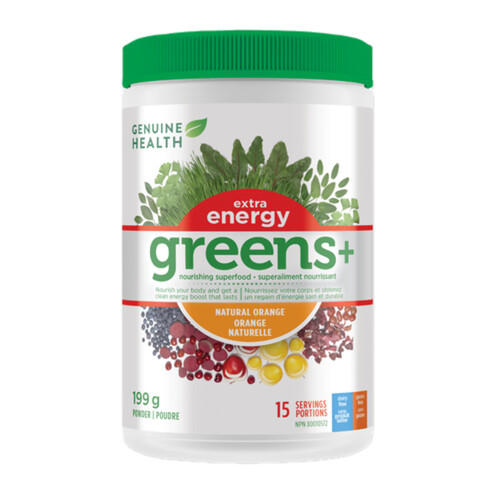 Genuine Health Greens+ Nourishing Superfood Extra Energy Natural Orange 199 g