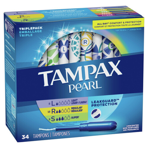 Tampax Pearl Triplepack Tampons Unscented 34 Count