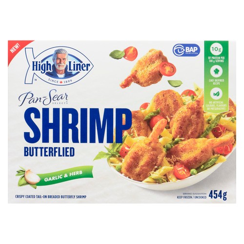 High Liner Pan-Sear Selects Frozen Breaded Butterfly Shrimp Garlic & Herb 454 g