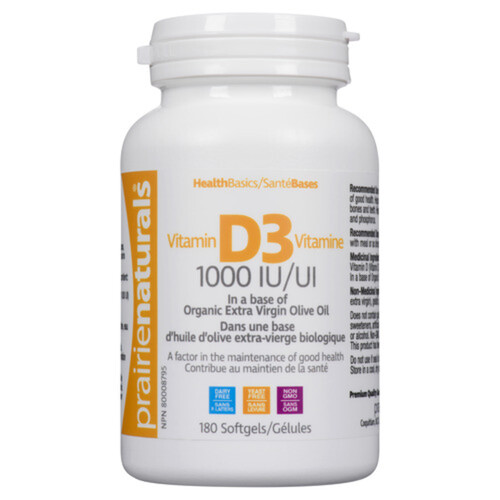 Prairie Naturals Vitamin D3 1000 IU 180 Softgels