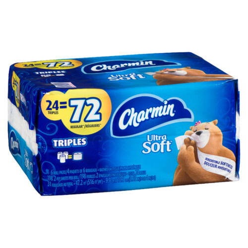 Charmin Toilet Paper Ultra Soft 2-Ply 24 Triple Rolls x 198 Sheets