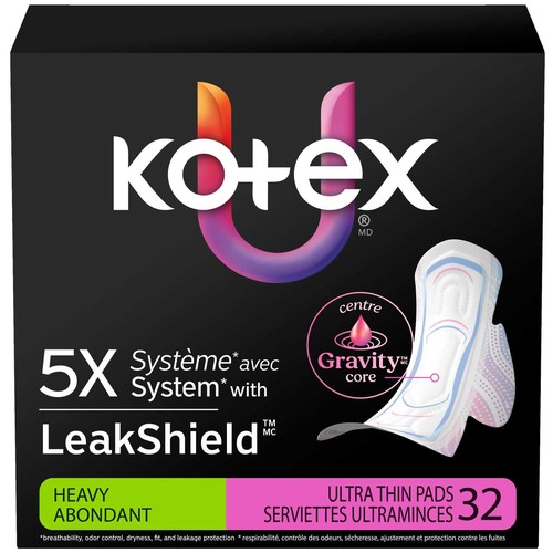 Kotex Ultra Thin Pads With Wings Heavy Absorbency 32 Count