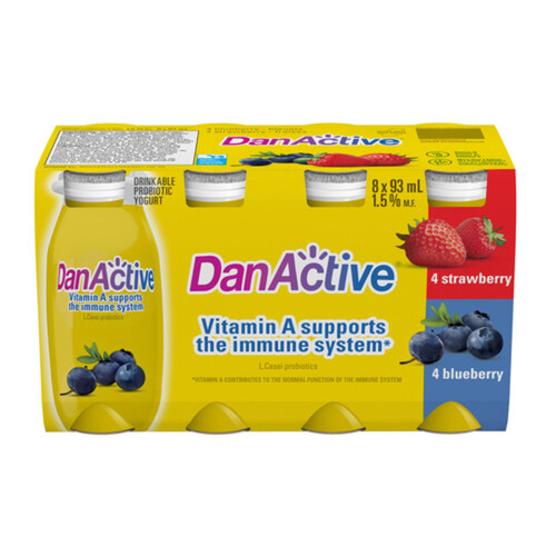 DanActive Yogurt Drink Strawberry/Blueberry Flavour 93 ml (Pack of 8) 