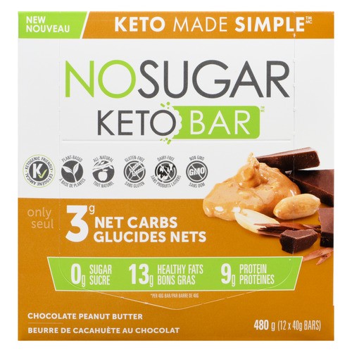 No Sugar Keto Bars Chocolate Peanut Butter 12 x 40 g