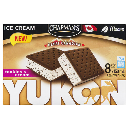 Chapman's Great Canadian Yukon Cookies And Cream Ice Cream Sandwiches 8 EA