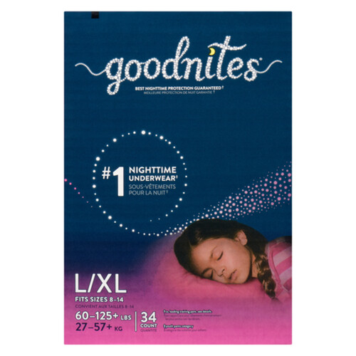 Goodnites Night Time Underwear For Girls Size L/XL 34 Count