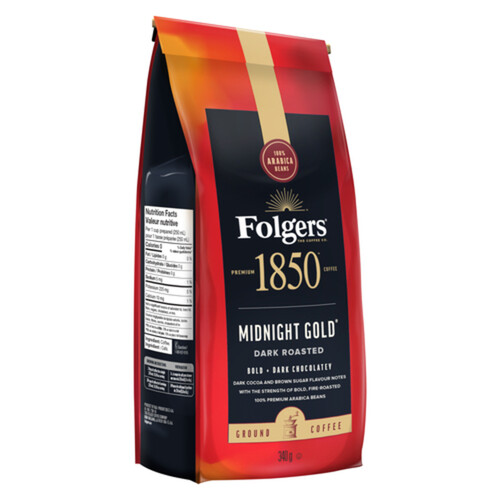 Folgers 1850 Ground Coffee Midnight Gold Dark Roast 340 g