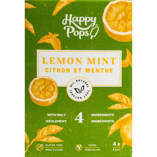 Happy Pops Vegan Frozen Ice Pop Lemon Mint Multipack 4 x 66 ml