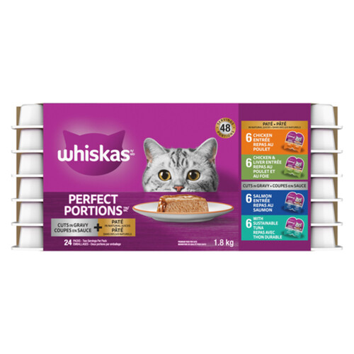 Whiskas Perfect Portions Wet Cat Food Paté & Cuts In Gravy Multipack 24 Pack 1.8 kg