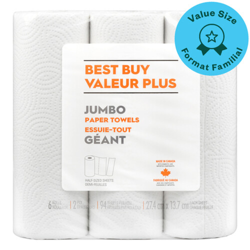 Best Buy Paper Towels Jumbo 2-Ply 6 Rolls x 94 Sheets 