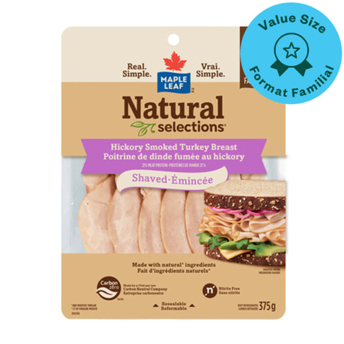 Maple Leaf Natural Selections Deli Shaved Turkey Breast Hickory Smoked Family Size 375 g