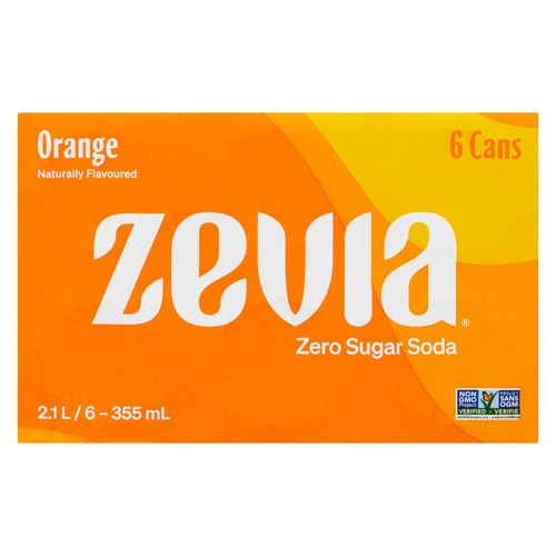 Zevia Zero Soft Drink Soda Orange 6 x 355 ml (cans)
