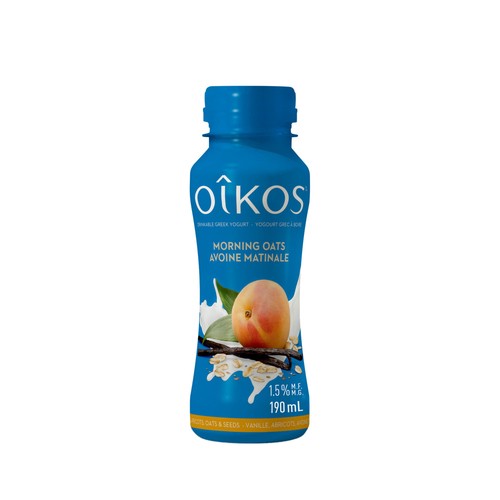 Oikos 1.5% Drinkable Greek Yogurt Vanilla Apricot Oats & Seeds 190 ml
