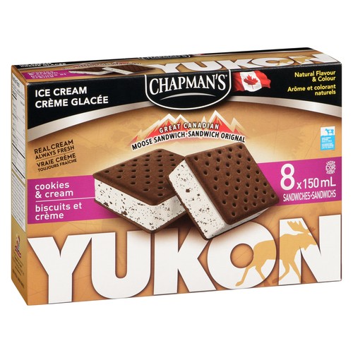 Chapman's Great Canadian Yukon Cookies And Cream Ice Cream Sandwiches 8 EA