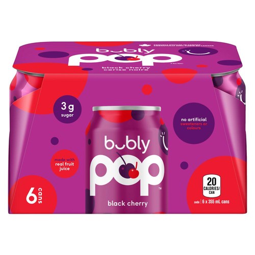 Bubly Pop Sparkling Water Black Cherry 6 x 355 ml (Cans)