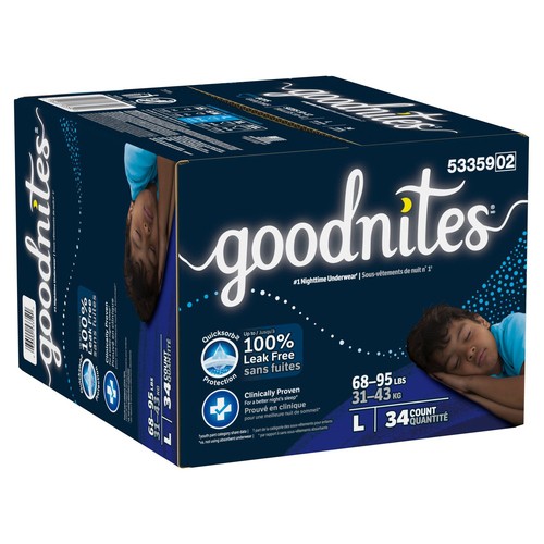 Goodnites Boys Nighttime Bedwetting Underwear Size L (68-95 lbs) 34 Count