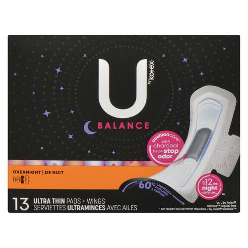 U by Kotex Balance Ultra Thin Pads Overnight With Wings 13 Count