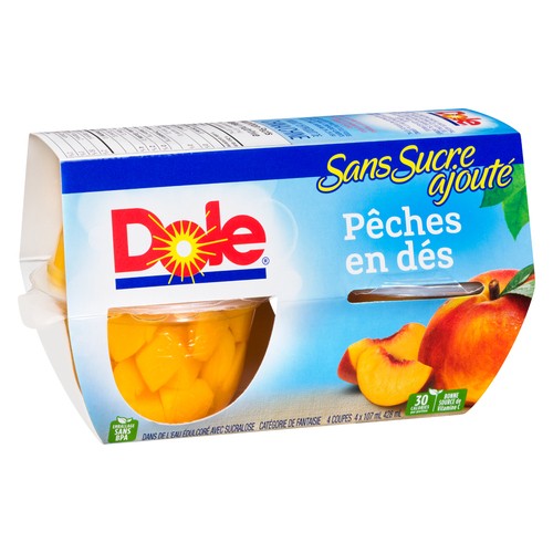Dole In Water Fruits Bowls Diced Peaches  4 x 107 ml