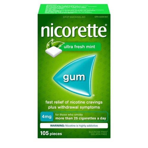 Nicorette Anti Smoking Aid 4 mg Nicotine Gum Ultra Fresh Mint 105 Count