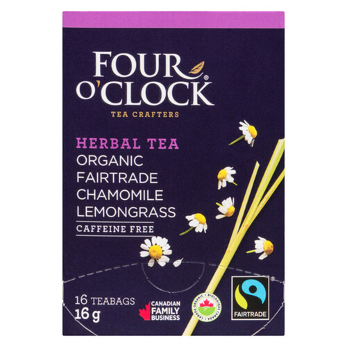 Four O'Clock Organic  Caffeine Free Herbal Tea Chamomile Lemongrass 16 Tea Bags