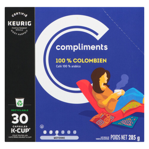 Compliments Coffee Pods 100% Columbian Medium Roast 30 K-Cups 285 g