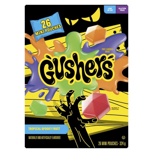General Mills Gushers Fruit Flavoured Snacks Tropical Spooky Fruit 26 Mini Pouches 324 g