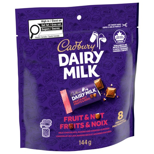 Cadbury Dairy Milk Mini Bars Fruit & Nut Bag Of 8 X 18 g 144 g