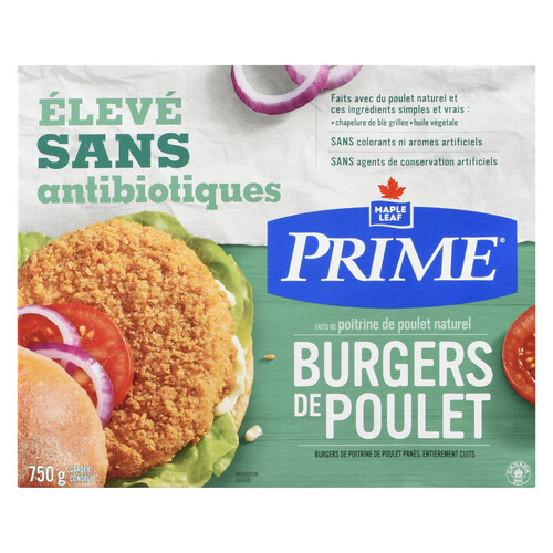 Maple Leaf Prime Frozen Chicken Burgers Raised Without Antibiotics 750 g