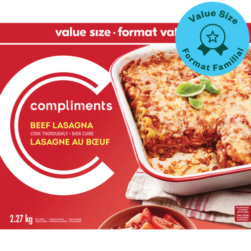 Compliments Frozen Beef Lasagna Value Size 2.27 kg