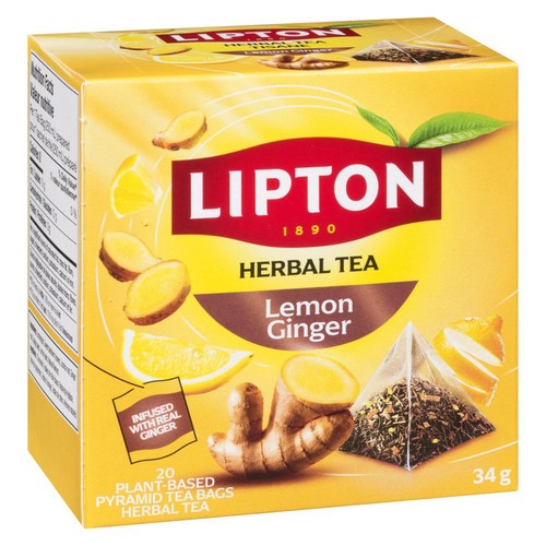 Lipton Herbal Tea Plant-Based Pyramid Lemon Ginger 20 Tea Bags