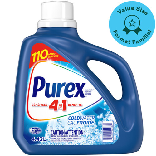 Purex 4 in 1 Liquid Laundry Concentrated Detergent Coldwater 100 Loads 4.43 L