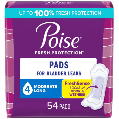 Poise Moderate Bladder Protection Pads Long Length 54 Count