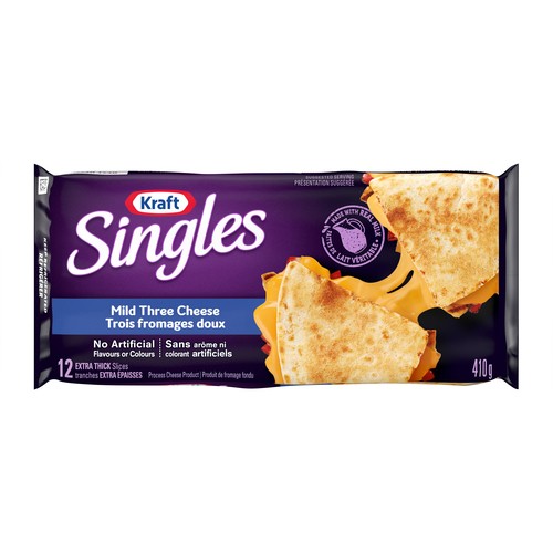 Kraft Sliced Process Cheese Three Cheese 12 Extra Thick Slices 410 g