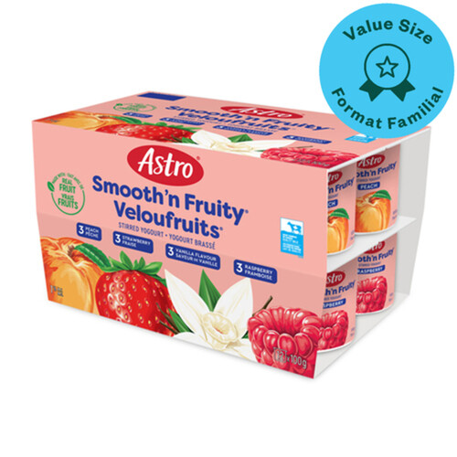 Astro Smooth 'n Fruity Yogurt Vanilla Raspberry Peach 1% 12 x 100 g