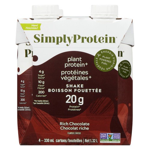 Simply Protein Plant Protein+ Shake Ready To Drink Chocolate 4 x 330 ml