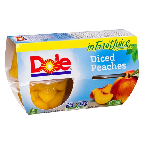 Dole Fruit Bowls In Fruit Juice Diced Peaches 4 x 107 ml