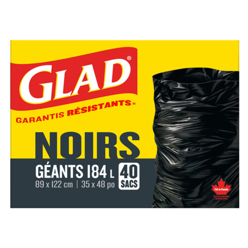Glad Garbage Bags Black Giant 184 Litres 40 Bags
