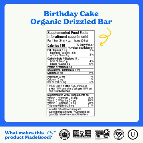 MadeGood Granola Bars Birthday Cake Chocolate Drizzled 5 x 24 g