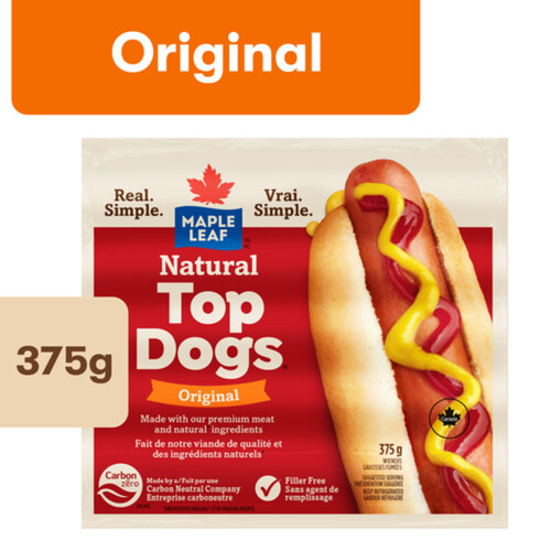 Maple Leaf Natural Top Dogs Original Hot Dogs 375 g