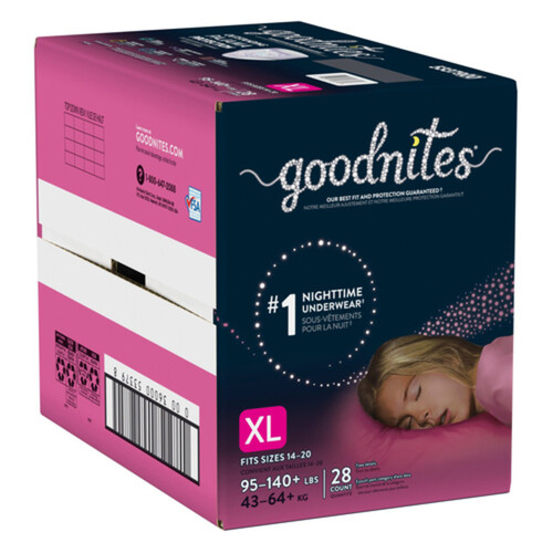 Goodnites Girls Nighttime Underwear Size XL (95-140 lbs) 28 Count