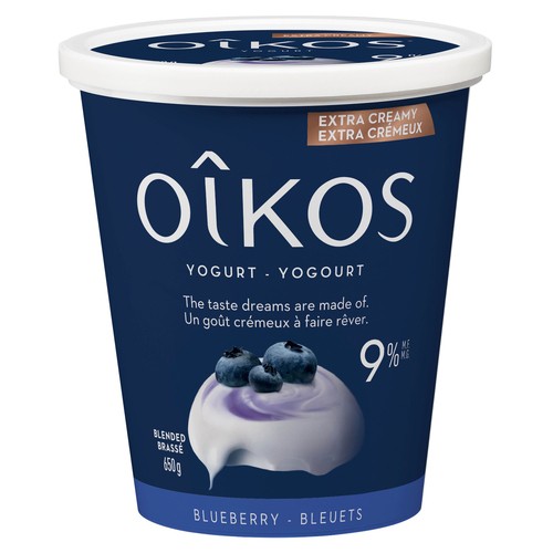 Oikos 9% Greek Yogurt Extra Creamy Blended Blueberry 650 g