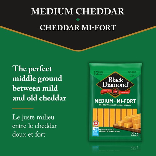 Black Diamond Medium Cheddar Cheese Sticks 252 g