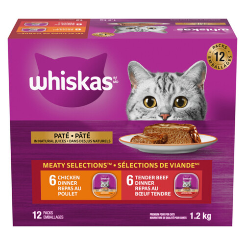 Whiskas Wet Cat Food Meaty Selections Adult Paté 6 Chicken & 6 Beef Multipack 12 x 100 g
