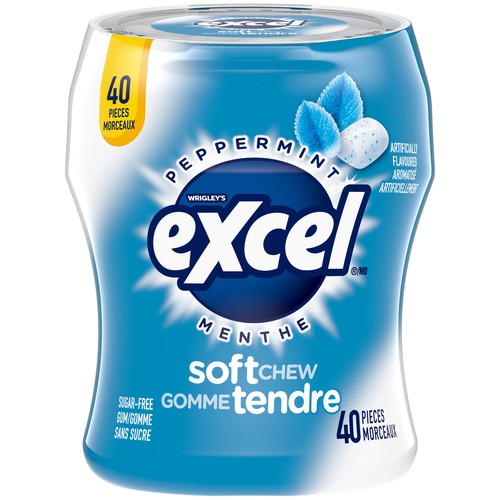 Excel Sugar Free Soft Chew Chewing Gum Peppermint Flavoured Bottle of 40 Pieces 1 EA