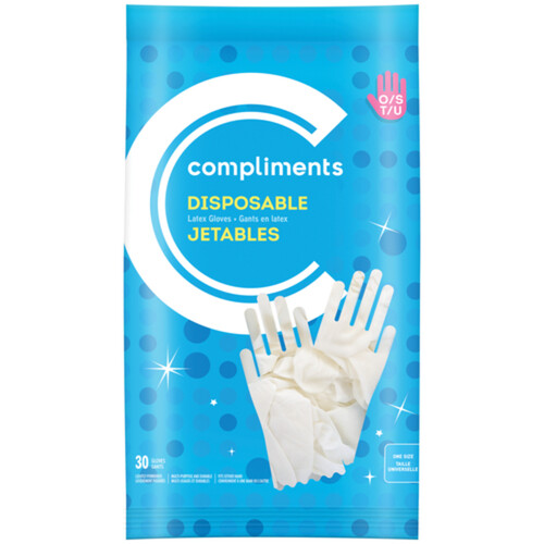 Compliments Disposable Latex Gloves 30 Pack 1 Count