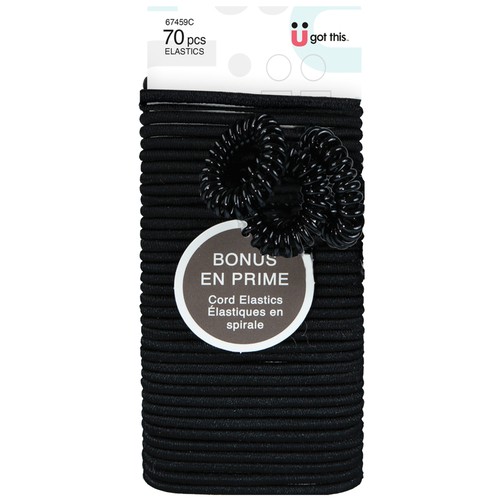 Scunci Black 70Pk And 3 Large Bonus Cords Elastics