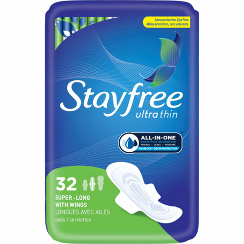 Stayfree Ultra Thin Pads Super Long With Wings 32 Count