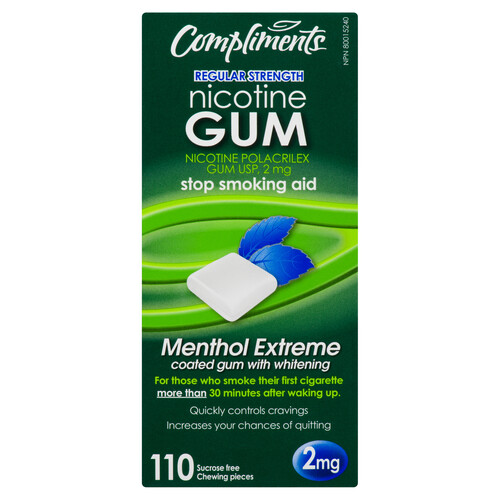 Compliments Nicotine Gum Extreme Menthol 2 mg 110 EA