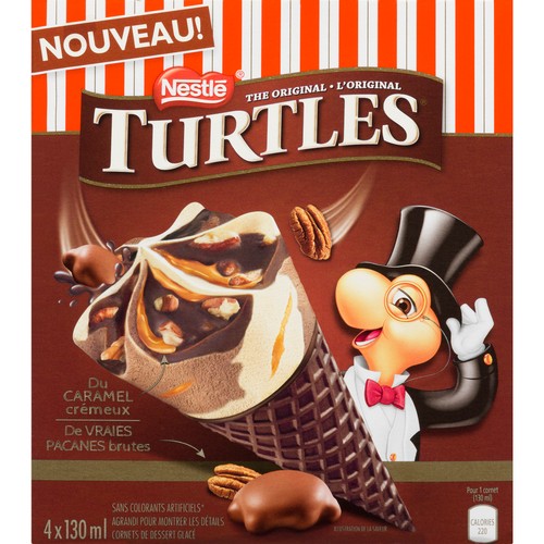 Nestlé Turtles Frozen Dessert Cones Creamy Caramel 4 x 130 ml